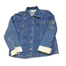 Sonoma Life+Style Women&#39;s Sz M Blue Denim Stretch Jacket Button Up Mid Length - £11.51 GBP