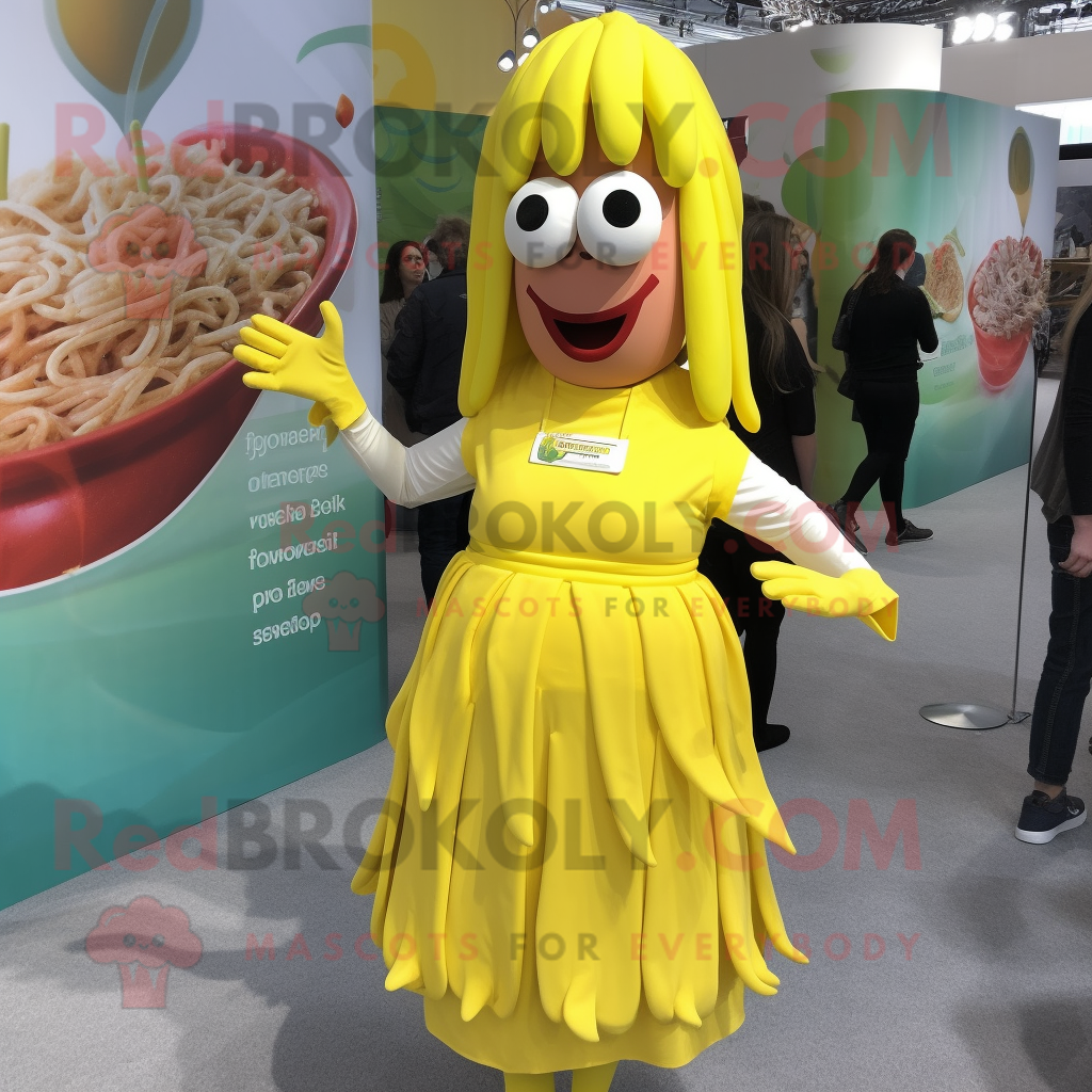 Lemon Yellow Goulash mascot costume character dressed with a Midi Dress ... - $1,199.00