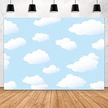 Blue Sky Backdrop Cloud Cartoon Birthday Party Decoration Backdrop For Boy Kids  - £56.20 GBP