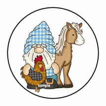 30 GNOME FARM ENVELOPE SEALS LABELS STICKERS 1.5&quot; ROUND HORSE CHICKEN HEN - £5.91 GBP