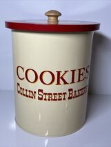 Collin Street Bakery Kitchen Cookie Jar Tin Wood Knob Handle Vintage - $17.79