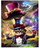 mad hatter cat in wonderland -fantasy original art - fairytale surreal 8... - £12.82 GBP