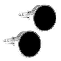 BLACK ROUND CUFFLINKS Classic Design Enamel NEW w GIFT BAG Wedding Groom... - $11.95