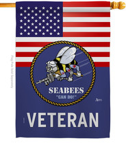 Us Seabees Veteran House Flag Navy 28 X40 Double-Sided Banner - £33.19 GBP