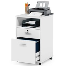 White Rolling 2-Drawer Mobile File Cabinet Printer Stand Office Cart on Wheels - £156.28 GBP