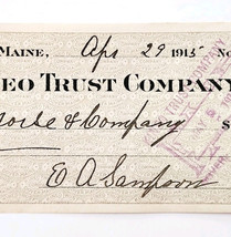 1915 Kineo Trust Company Bank Check E.A. Sampson Dover Maine Signed 7063... - $19.99