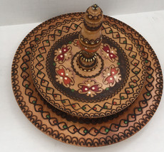 vintage decorative folk art  painted woodburning wood plates Russian Solvak - £29.59 GBP