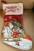 The Grinch Max Red Christmas Stocking w/White Faux Fur Cuff “NAUGHTY and NICE” - £18.10 GBP