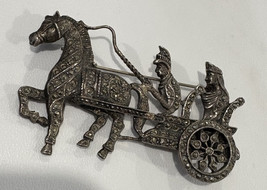 Vtg Sterling Silver 925 Marcasite Princess Horse Chariot Moving Pin Brooch - £138.81 GBP