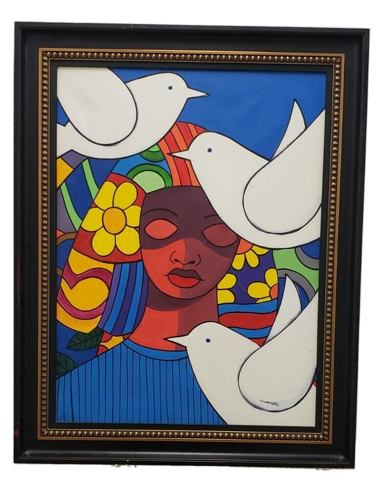 Signed RUPHY Latina Woman Dominican Republic Painting Art like Romero Britto Item image 3