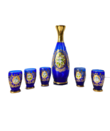 Antique Set of 6 Glass Gold Flower Petal Leaf Decanter Mini Glasses Barw... - $2,597.23 MXN