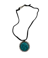 Vintage Sterling Silver Necklace With Turquoise Pendant &amp; Black Cord 16&quot;... - $467.67 MXN