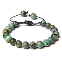 Natural stone braided bracelet Green Jades African turquoises beads Adjustable R - £11.51 GBP