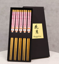Reusable Bamboo Pink Cherry Blossoms Set of 5 Ridged Chopsticks Pairs In... - $11.99
