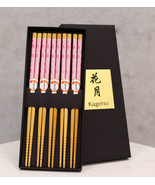 Reusable Bamboo Pink Cherry Blossoms Set of 5 Ridged Chopsticks Pairs In... - £9.46 GBP