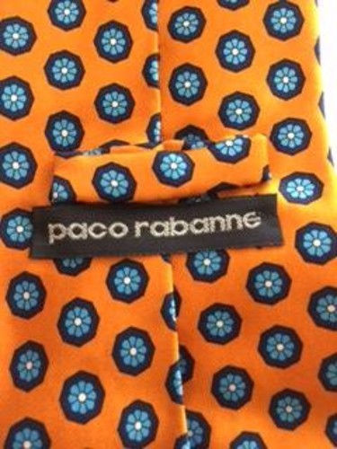 NWOT PACO RABANNE 100% Silk Orange Blue Geometric Print Necktie Made in Italy Item image 2