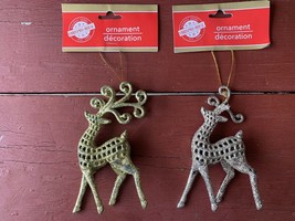 Two Pack Silver &amp; Gold Elegant Glittery Reindeer Ornaments, 7.5x3.75 in. - £19.78 GBP