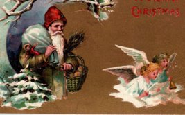 Christmas Postcard Santa Claus Green Coat Angels Germany 1909 Ser 2116 Vintage - £17.73 GBP