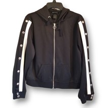 Ashley Stewart Sport Women Size 12 White Stripe Snap Sleeve Black Hooded Jacket - £17.98 GBP