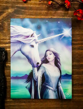 Ebros Anne Stokes North Star Witch Unicorn Wooden Framed Picture Wall Decor - $16.99