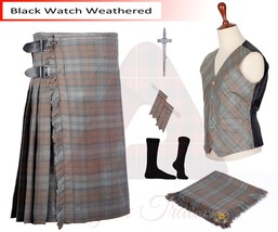 Men&#39;s Scottish Black Watch Weathered 8 yard Tartan kilt - Highland kilt Set - £66.39 GBP