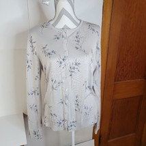 Womens Liz Claiborne100% Silk Cardigan Gray with blue flowers sweater Si... - £18.26 GBP
