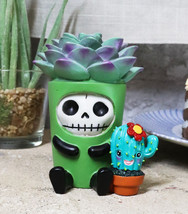 Ebros Furry Bones Echy The Succulent Plant Pot With Cactus Skeleton Figurine - £11.98 GBP