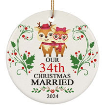 Our 34th Years Christmas Married Ornament Gift 34 Anniversary &amp; Cute Deer Couple - £12.01 GBP