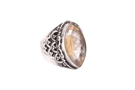 925 Sterling Silver Natural Citrine Artisan Engagement Ring For Women Gift - £35.75 GBP