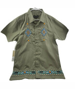 Reason Brand Zona Embroidery Cuban Short Sleeve Shirt Olive Green Men Si... - €14,82 EUR