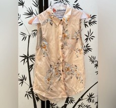 H &amp; M Peach Floral Front Sleeveless Button Down Blouse w/ Sheer Back S - £8.86 GBP