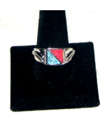 Vintage Stainless Steel Ring Turquoise Gemstone and Red Coral Inlay Ring... - £15.30 GBP