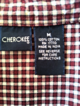 Cherokee Casual Shirt Men&#39;s Size Medium Button Front Maroon blue White Checks - £15.58 GBP