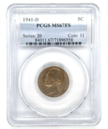 1941-D 5C Jefferson Nickel Graded by PCGS as MS67FS Full Steps Uncirculated - €186,90 EUR