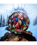 &quot;Vibrant Red Dragon Wall Clock with Roses - 2D Fantasy Art Clock for Hom... - €18,09 EUR
