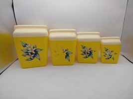 Vintage Yellow Plastic Nesting Canisters Set of 4 Daffodils Burrite - $20.77