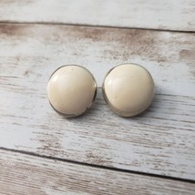 Vintage Clip On Earrings - Small Cream Circle with Gold Tone Halo - £7.86 GBP