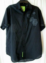 Akademiks Men&#39;s Short Sleeve Button Down Shirt, Black AKDMKS Designs Sz ... - £6.63 GBP