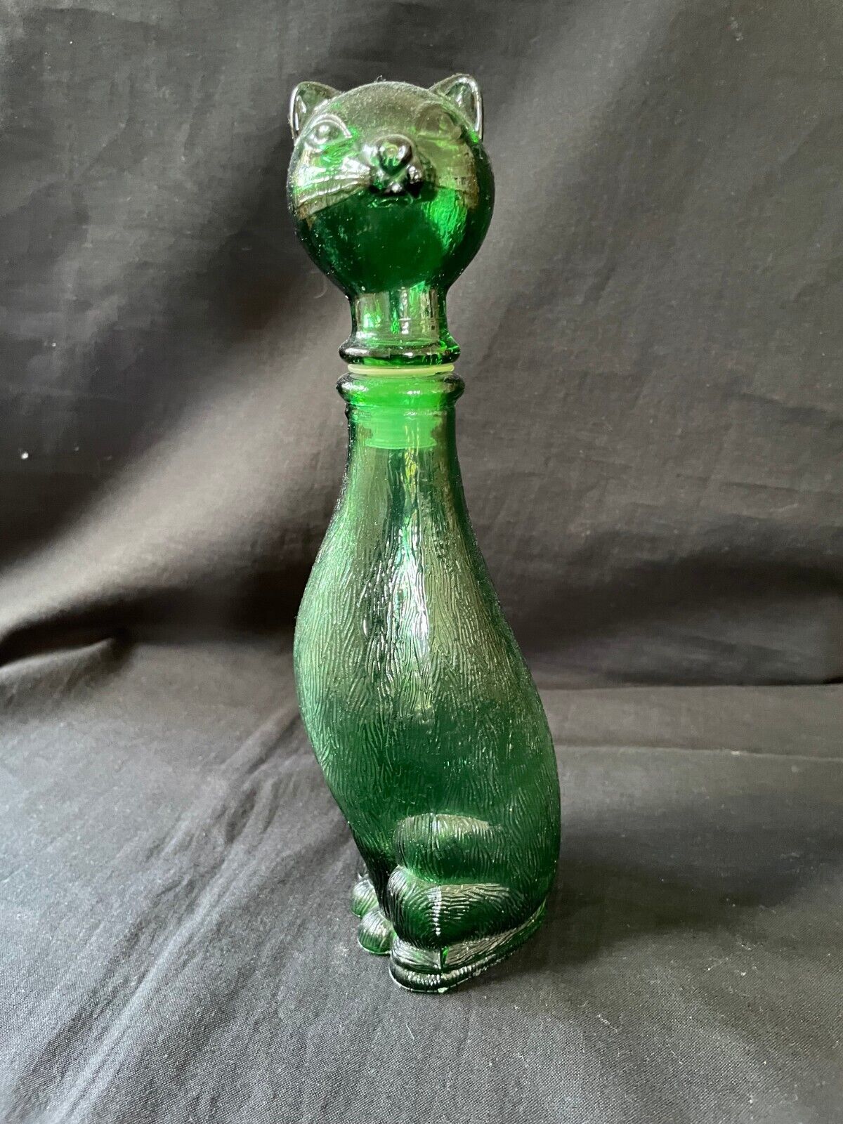 Empoli Green Cat Decanter Italian Glass 1960s MCM 9&quot; - $117.95