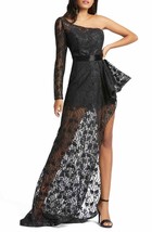 Mac Duggal 48897 One-Shoulder Asymmetrical Lace Gown SZ 2 Black Mrsp $498 - $220.93