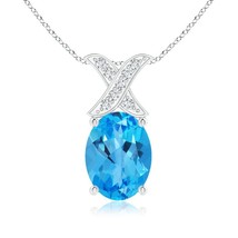 ANGARA 8x6mm Natural Swiss Blue Topaz XO Pendant with Diamonds in Silver - £147.31 GBP+