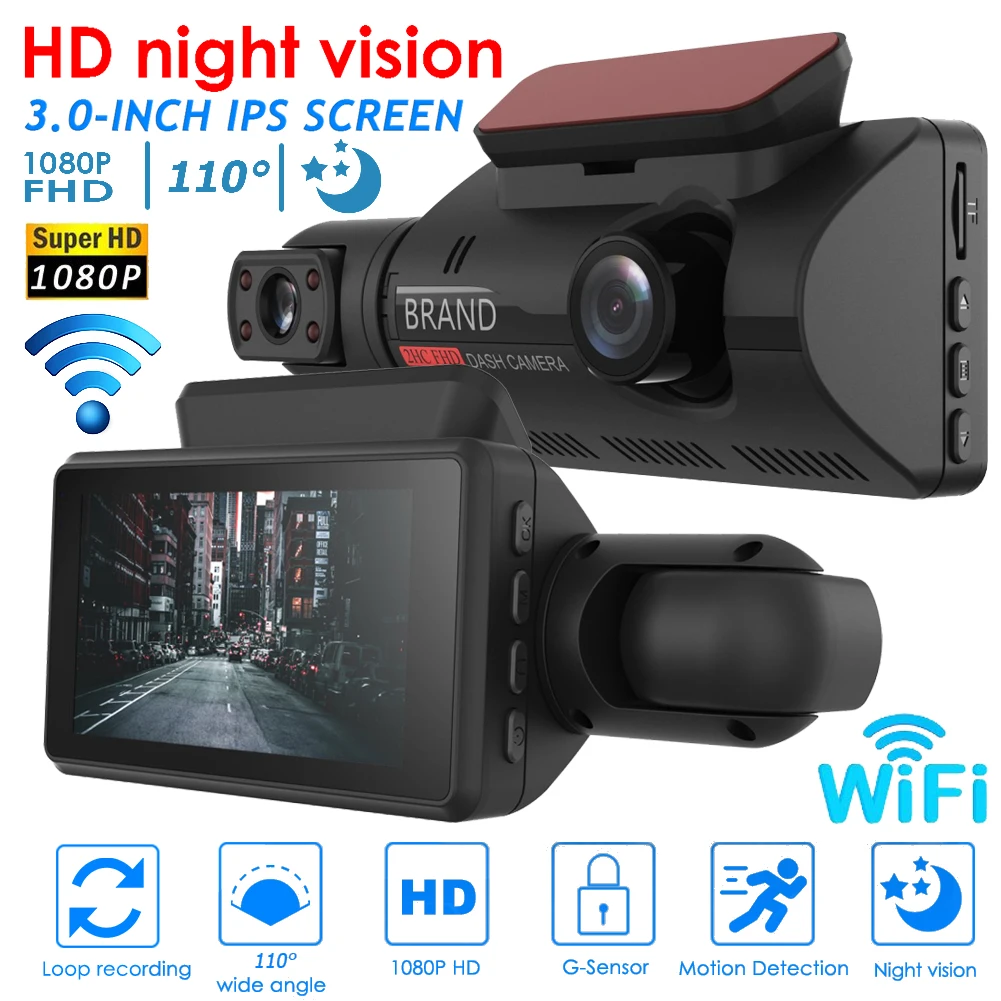 3 inch car dash cam dual lens hd 1080p car video recorders with wifi night vision thumb200