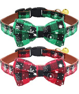 NEW Winter Snowflake Bow Tie Dog Cat Collars red &amp; green plaid set of 2 ... - £7.04 GBP