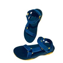 Teva Sandals Women 4 Navy Blue Yellow Soles Accents Sports Adjustable Sports - £13.71 GBP