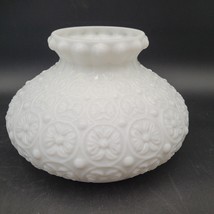 Vintage LG Wright Satin Milk Glass Floral &amp; Bead Parlor Lamp Shade 6.75&quot; Fitter - $39.59