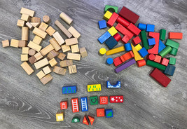 Wooden Toy 100+ Building Blocks, Variety of Shapes, Sizes &amp; Colors - £17.35 GBP