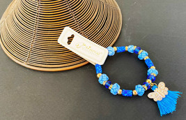 Bracelet: Blue Crystal Beads On Knotted Nylon W/BUTTERFLY New! Many Colors - £2.39 GBP