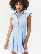 Forever 21 Dress Womens Small Blue Button Up Front Tie Shirt - £20.19 GBP