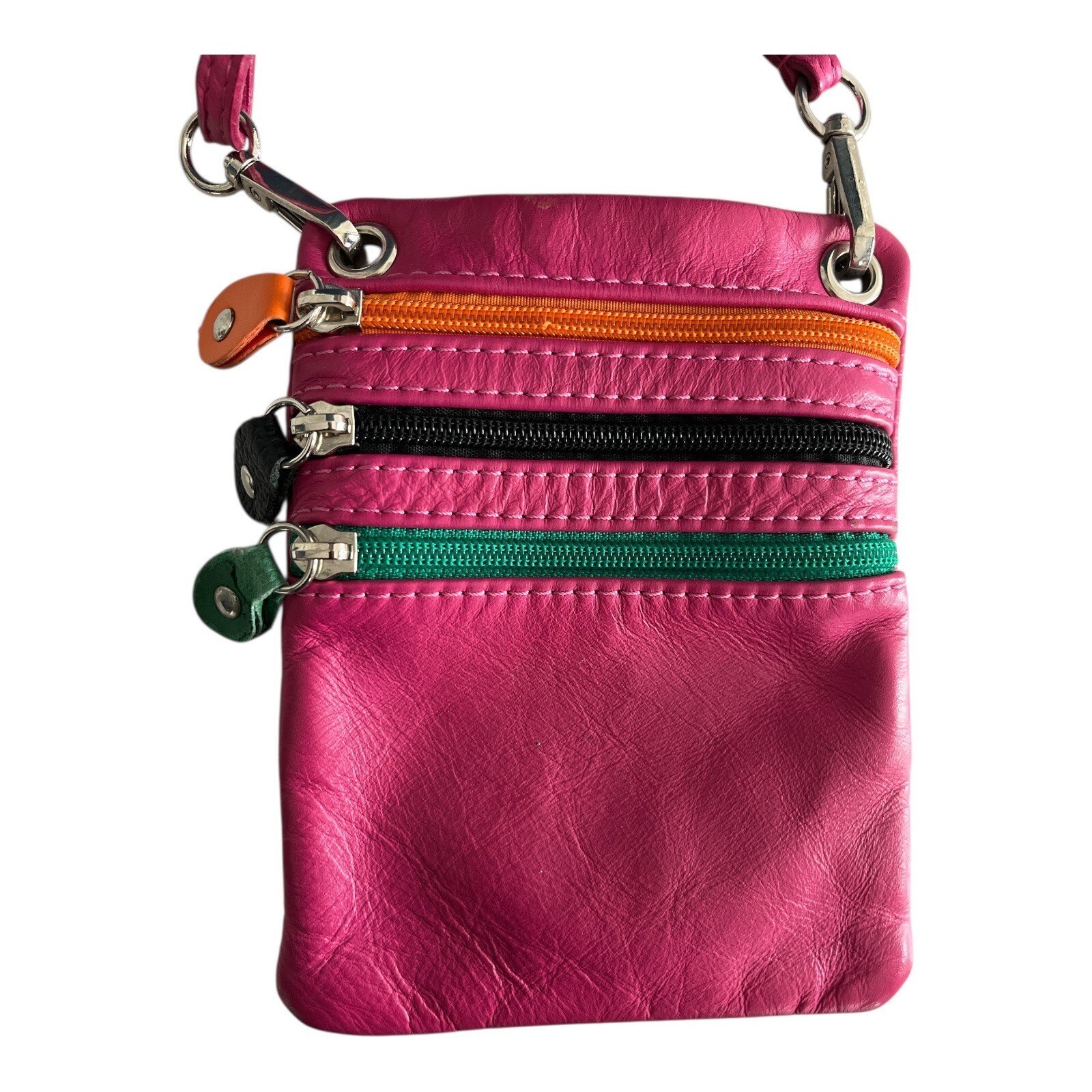 Genuine Leather Multicolor Zip Crossbody Bag Made in Italy Item image 3
