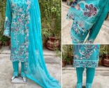 Pakistani Teal 3Pcs Fancy  Chiffon Dress with embroidery &amp; Squins work,XL#1 - $113.85